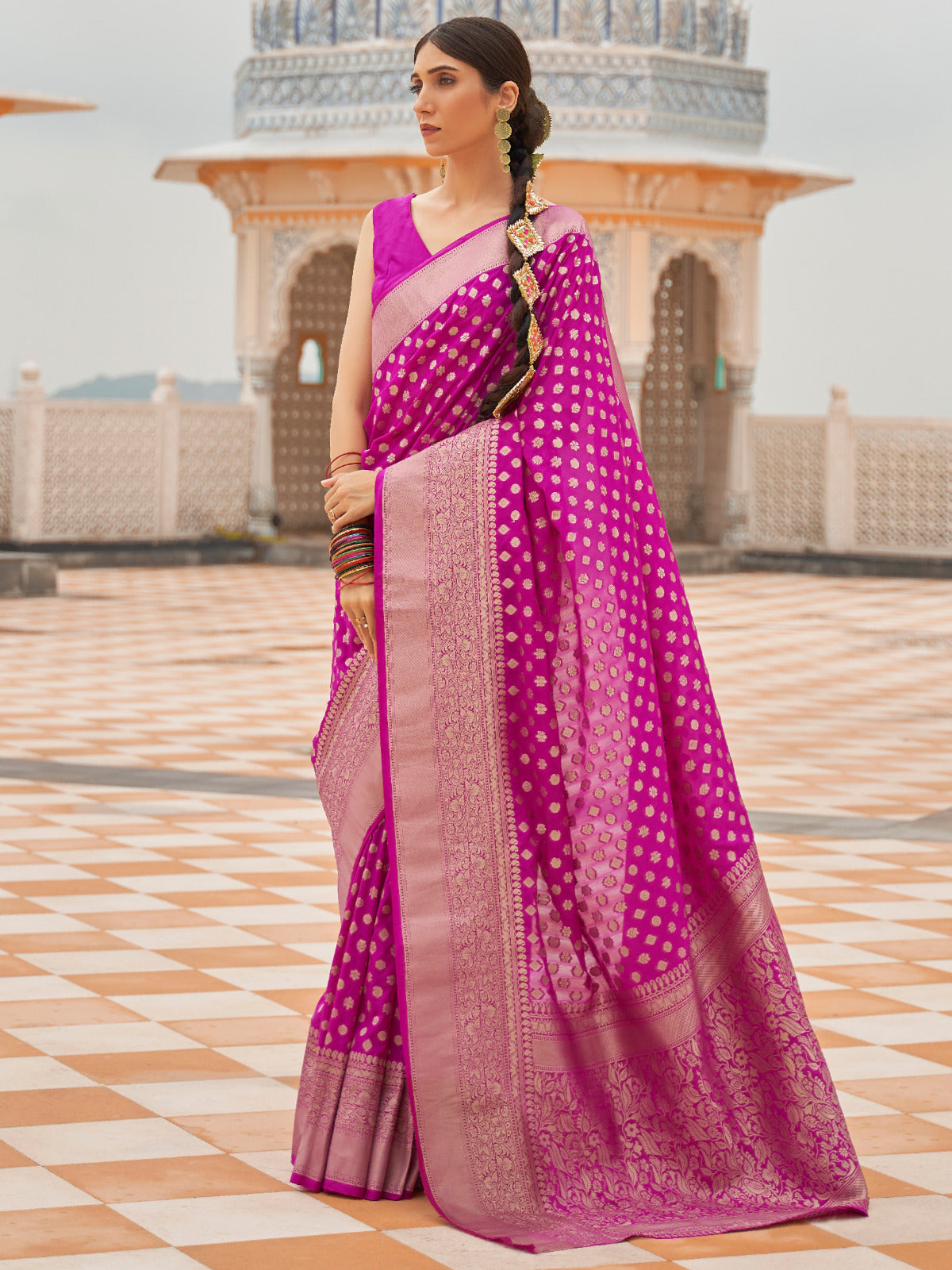 Rose Pink Woven Kanjivaram Saree