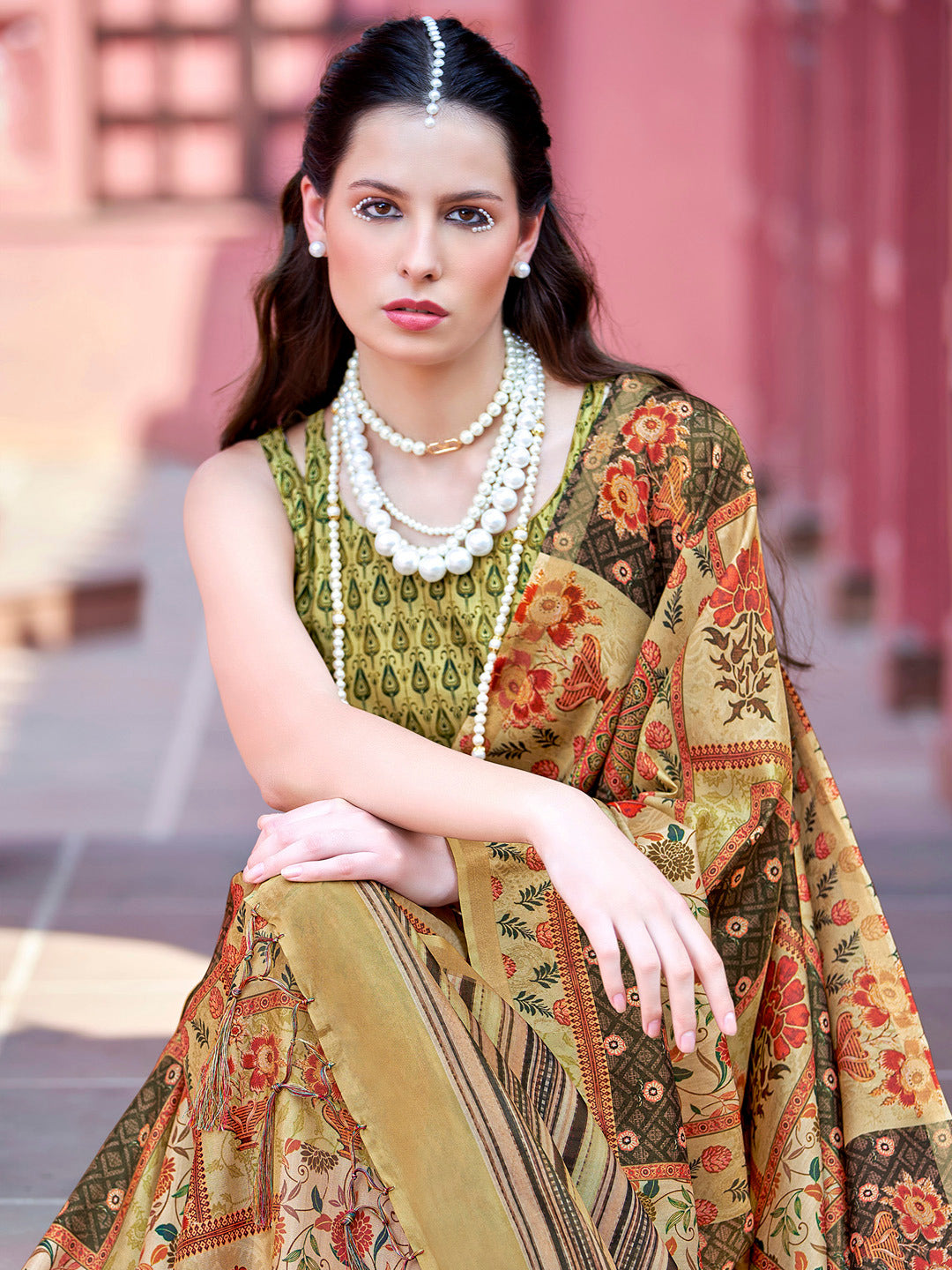 Green Shade Printed Banarasi Silk Saree