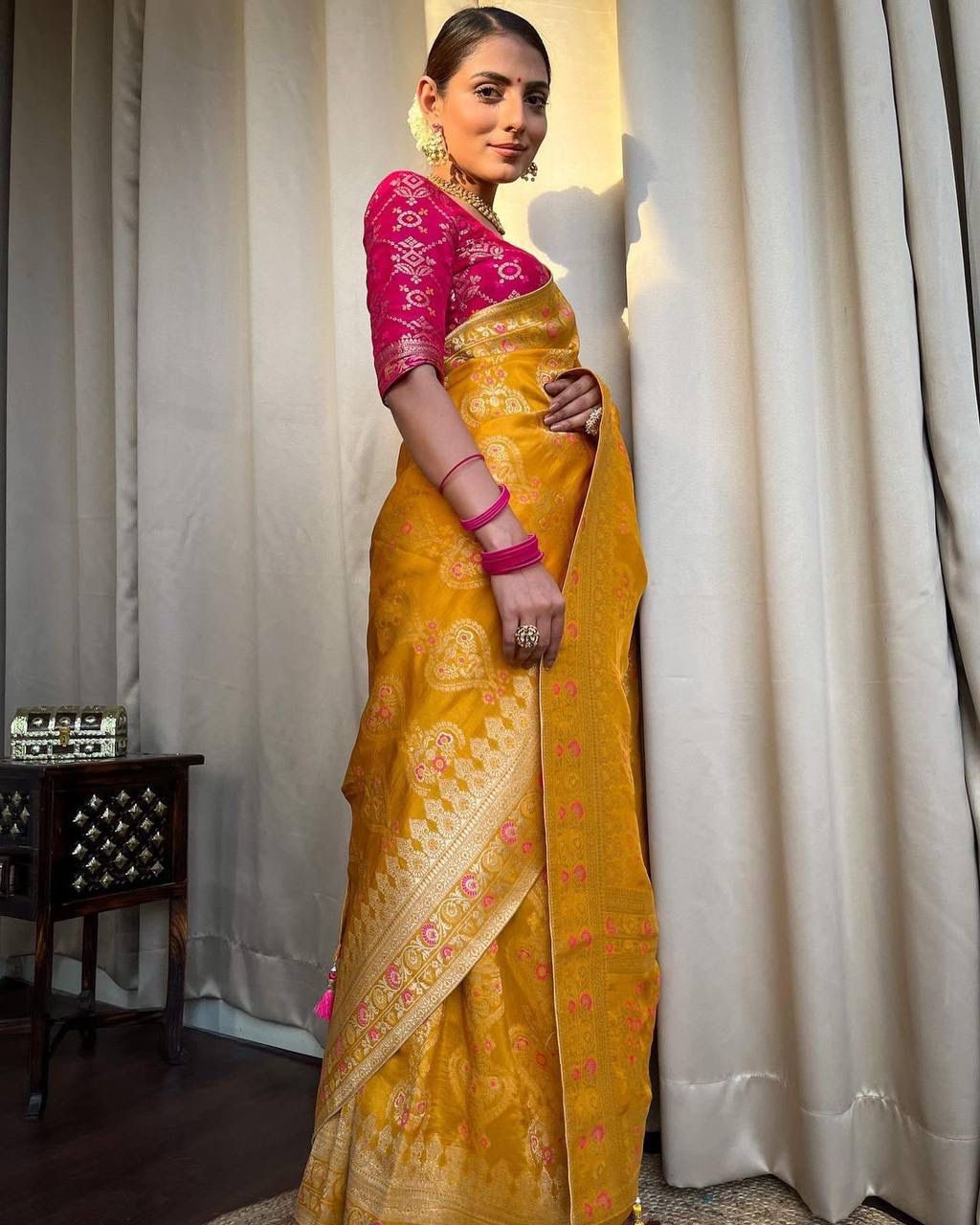 Yellow Woven Banarasi Saree