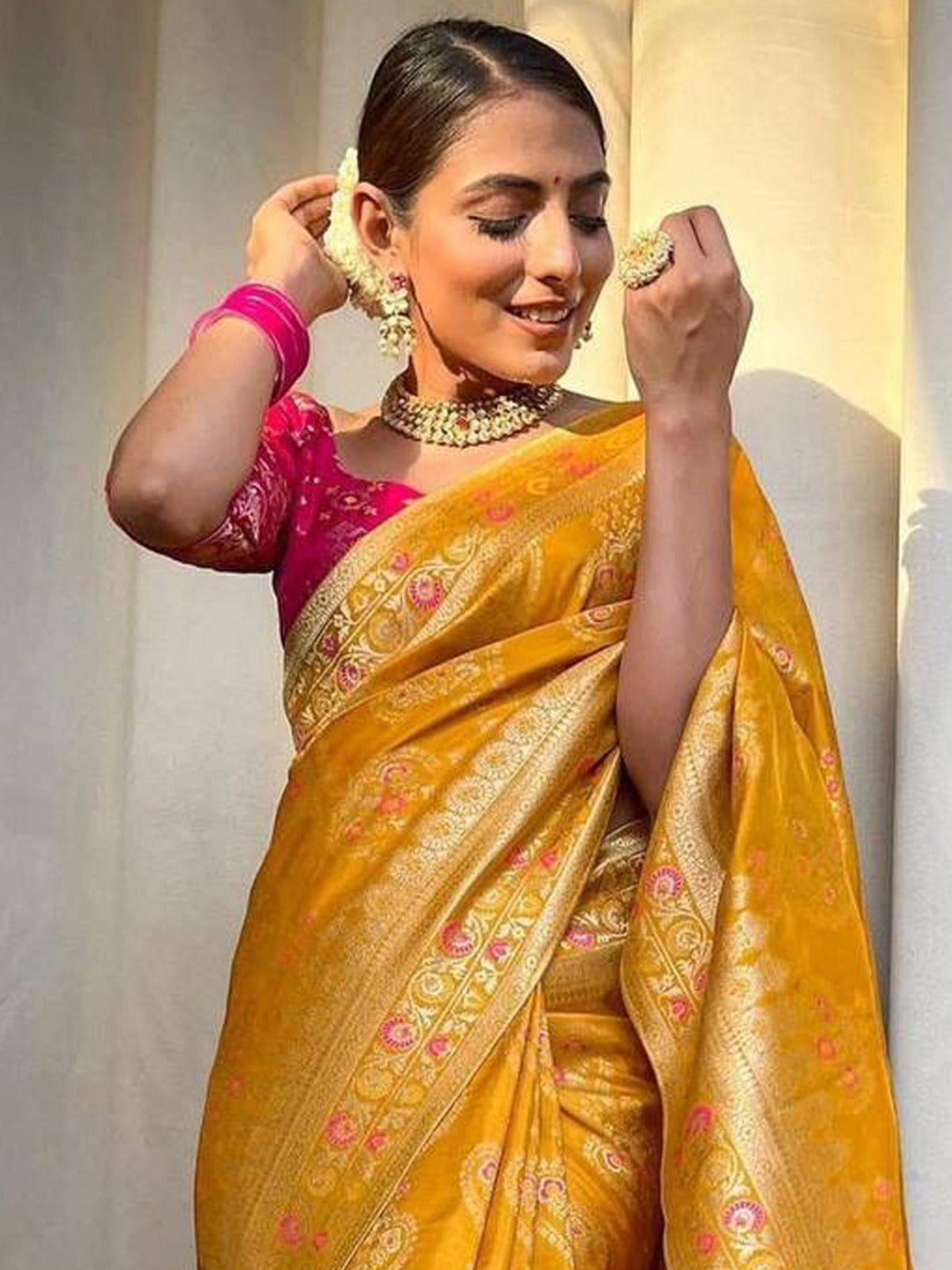 Yellow Woven Banarasi Saree