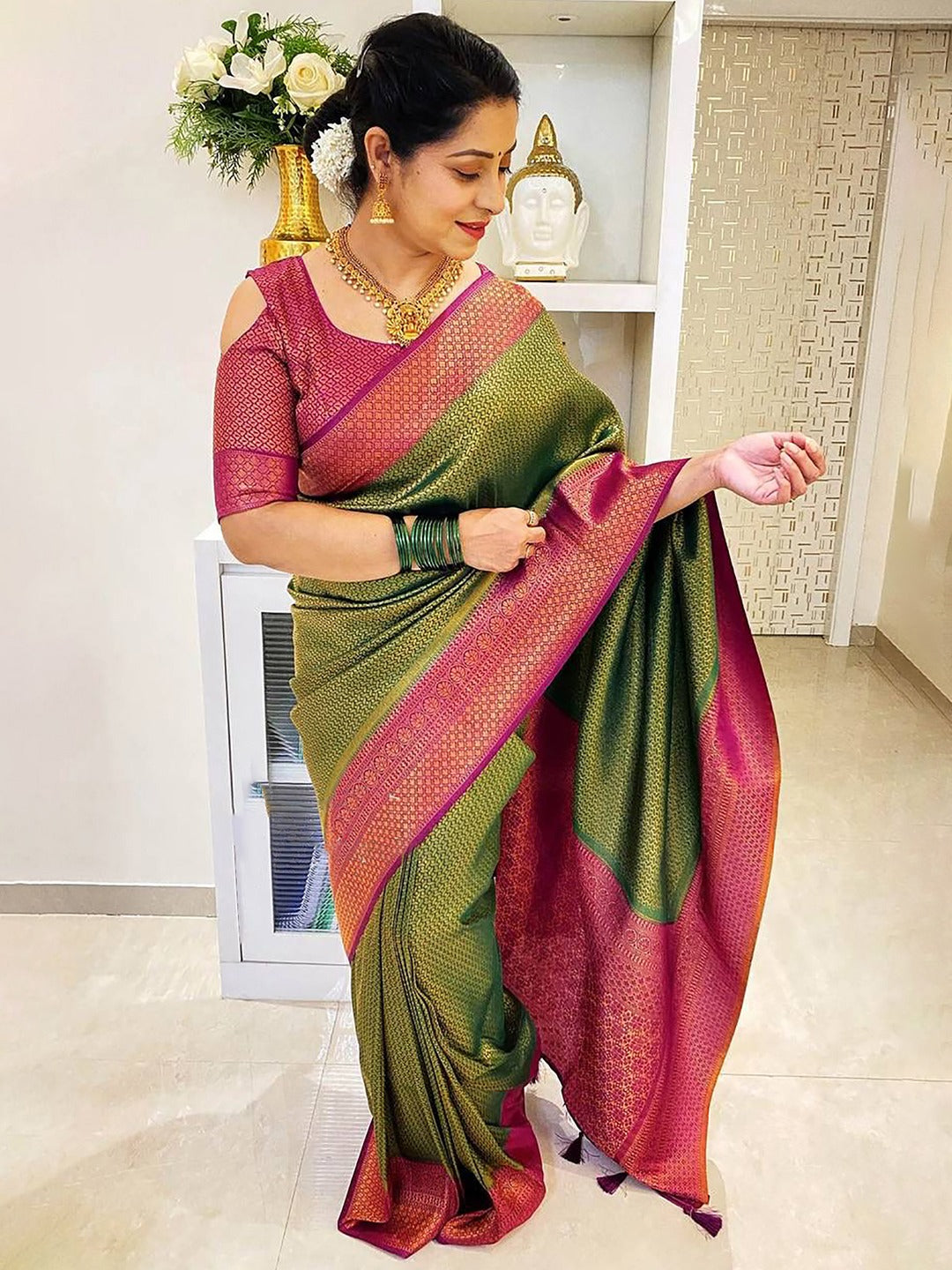 Sea Green Woven Banarasi Silk Saree