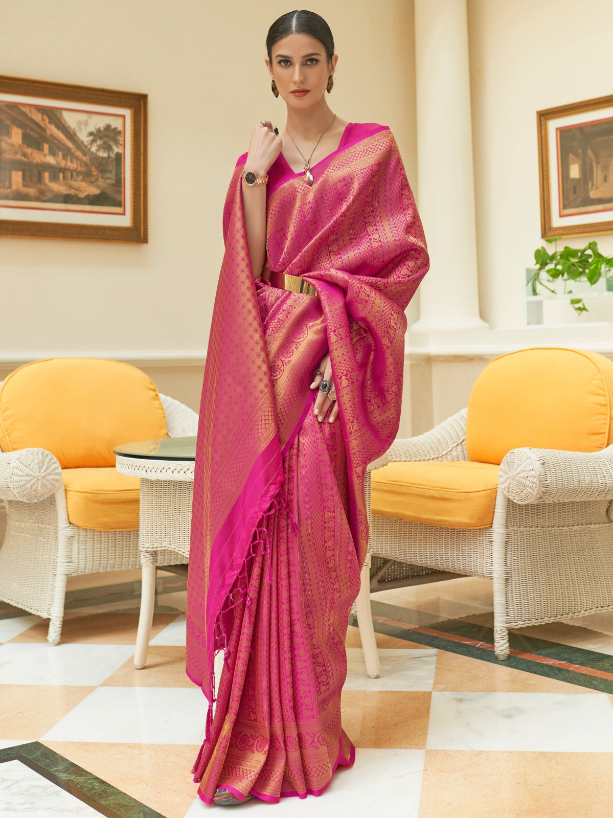 Pink Embroidered Kanjivaram Silk Saree