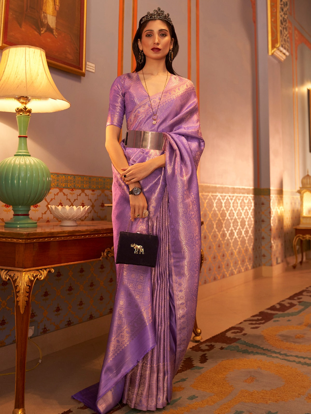 Iris Purple Woven Kanjivaram Silk Saree