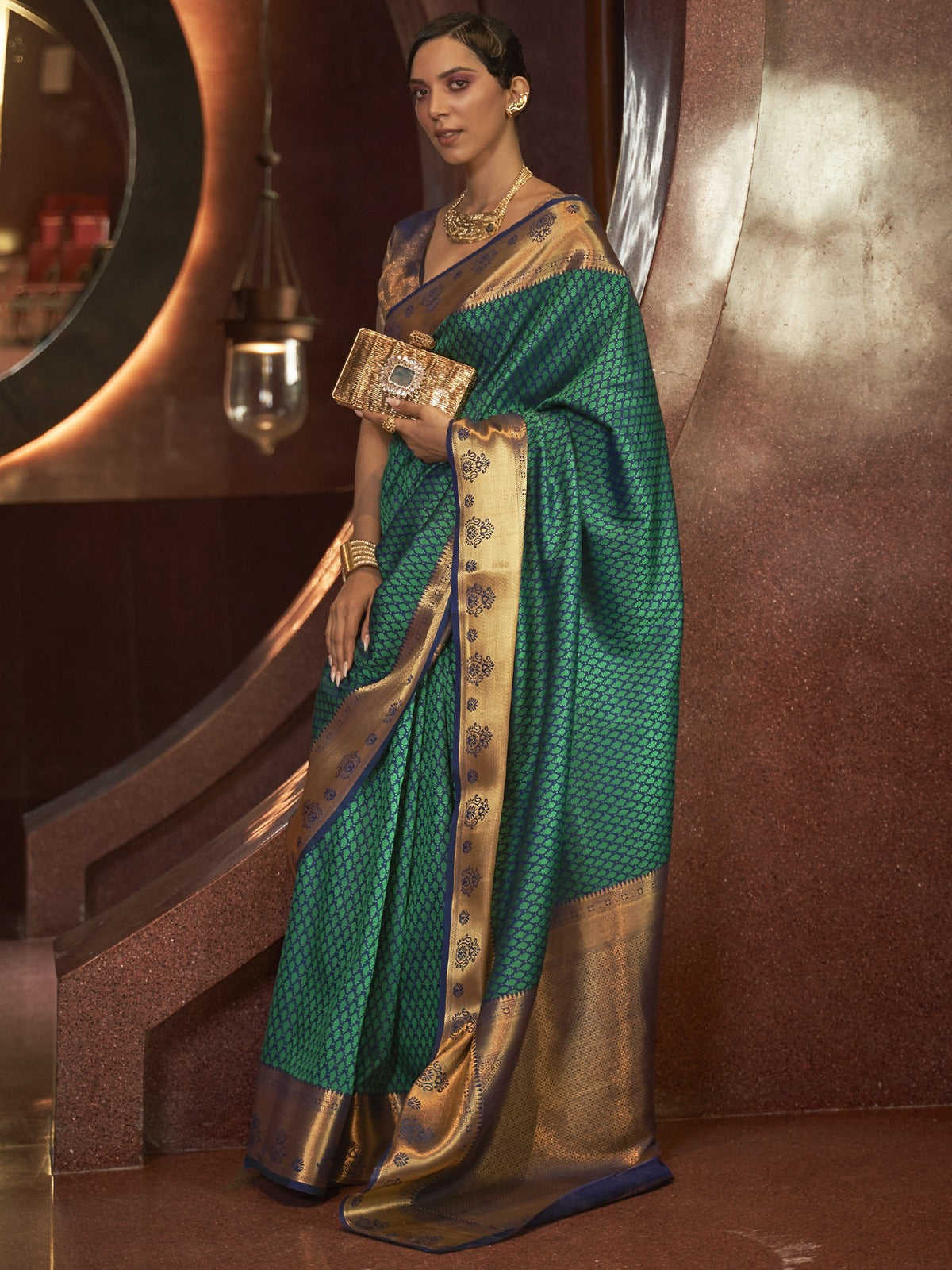 Sea Green Woven Kanjivaram Silk Saree