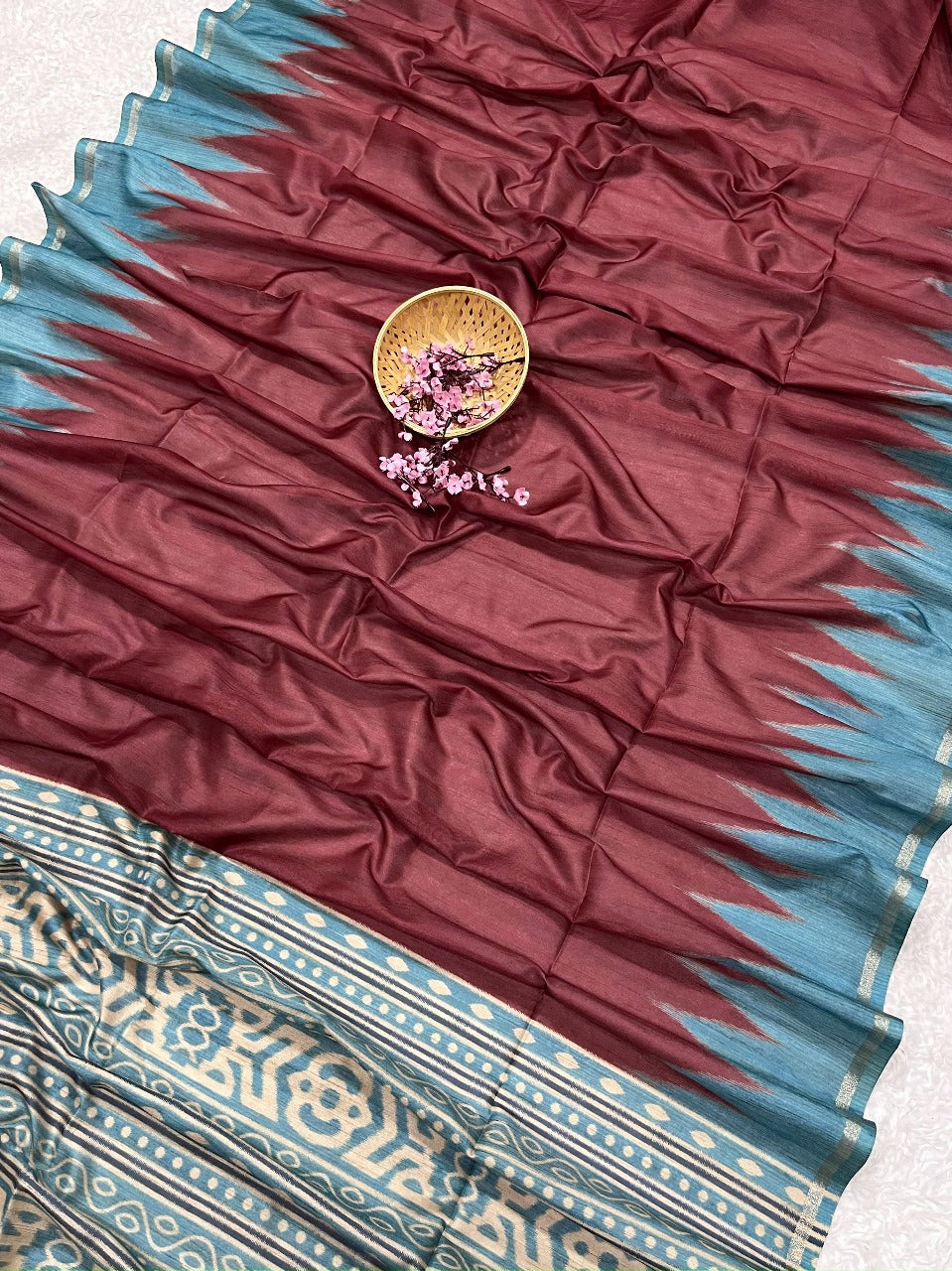 Sangria Maroon Desi Tussar silk Saree