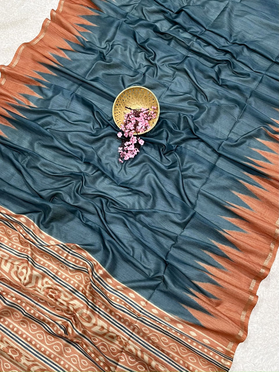 Ocean Green Desi Tussar silk Saree