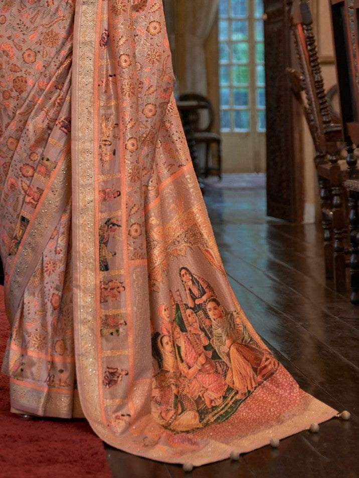 Peach Designer Banarasi Silk Saree