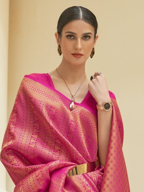 Pink Embroidered Kanjivaram Silk Saree