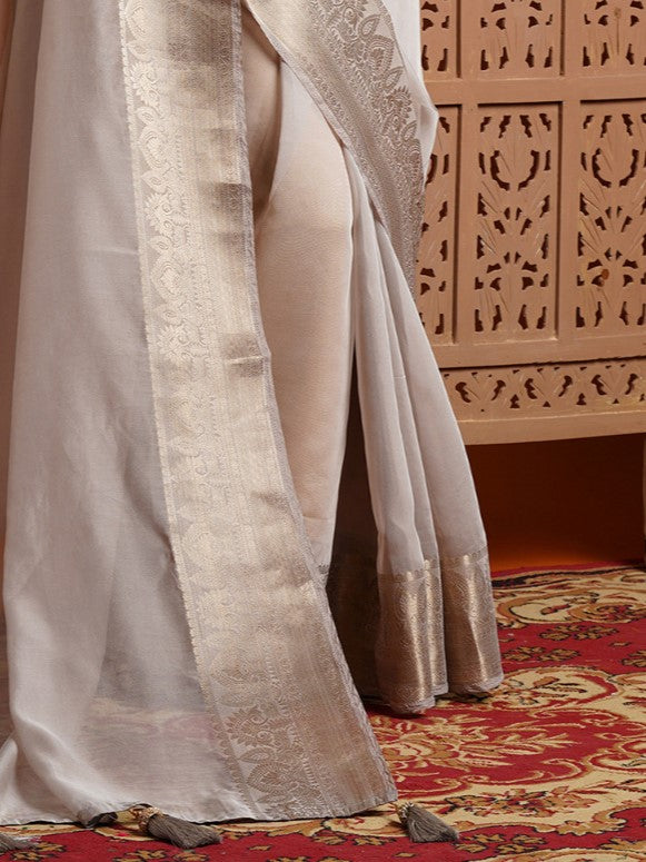 Steel Grey Woven Organza Saree