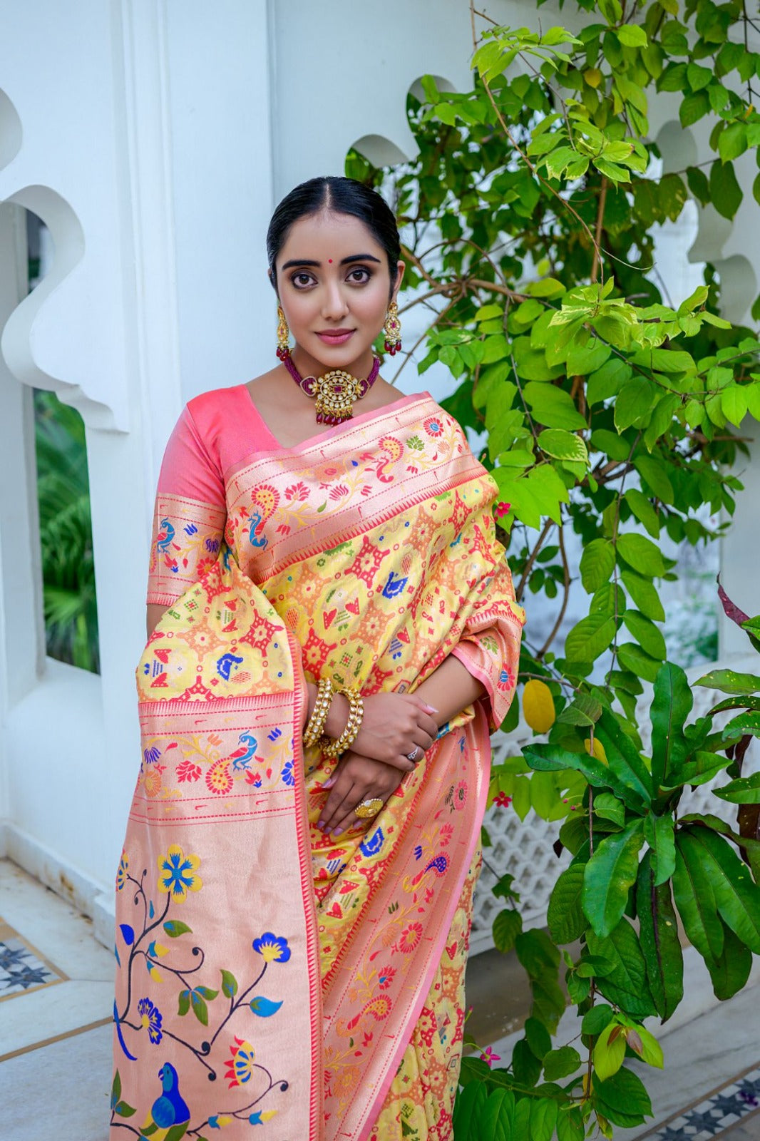 Yellow and Orange Soft Paithani Silk Saree