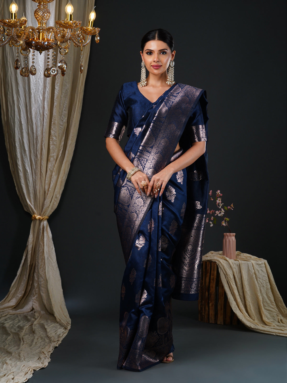 Admiral Blue Woven Banarasi Silk Saree