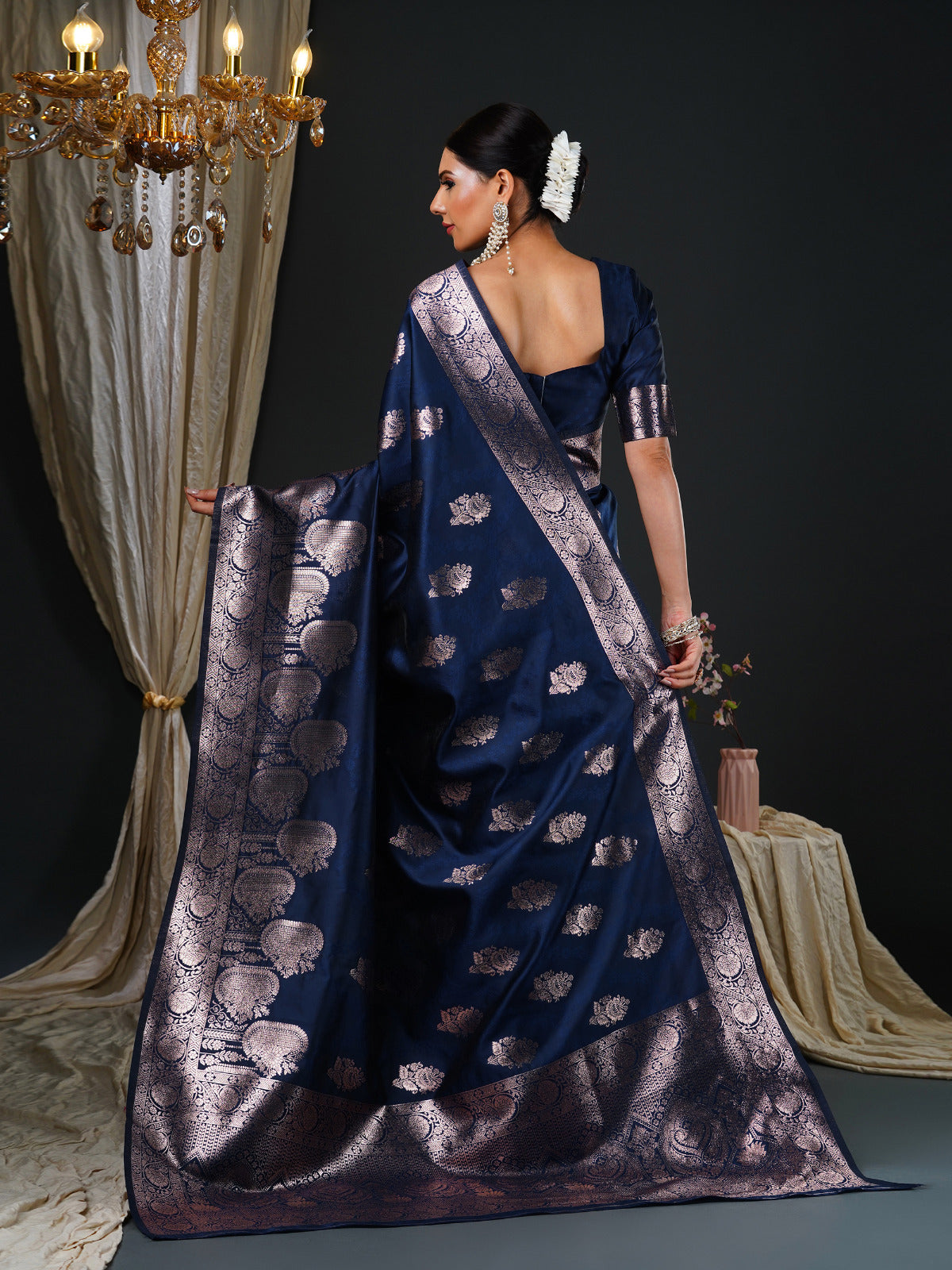 Admiral Blue Woven Banarasi Silk Saree