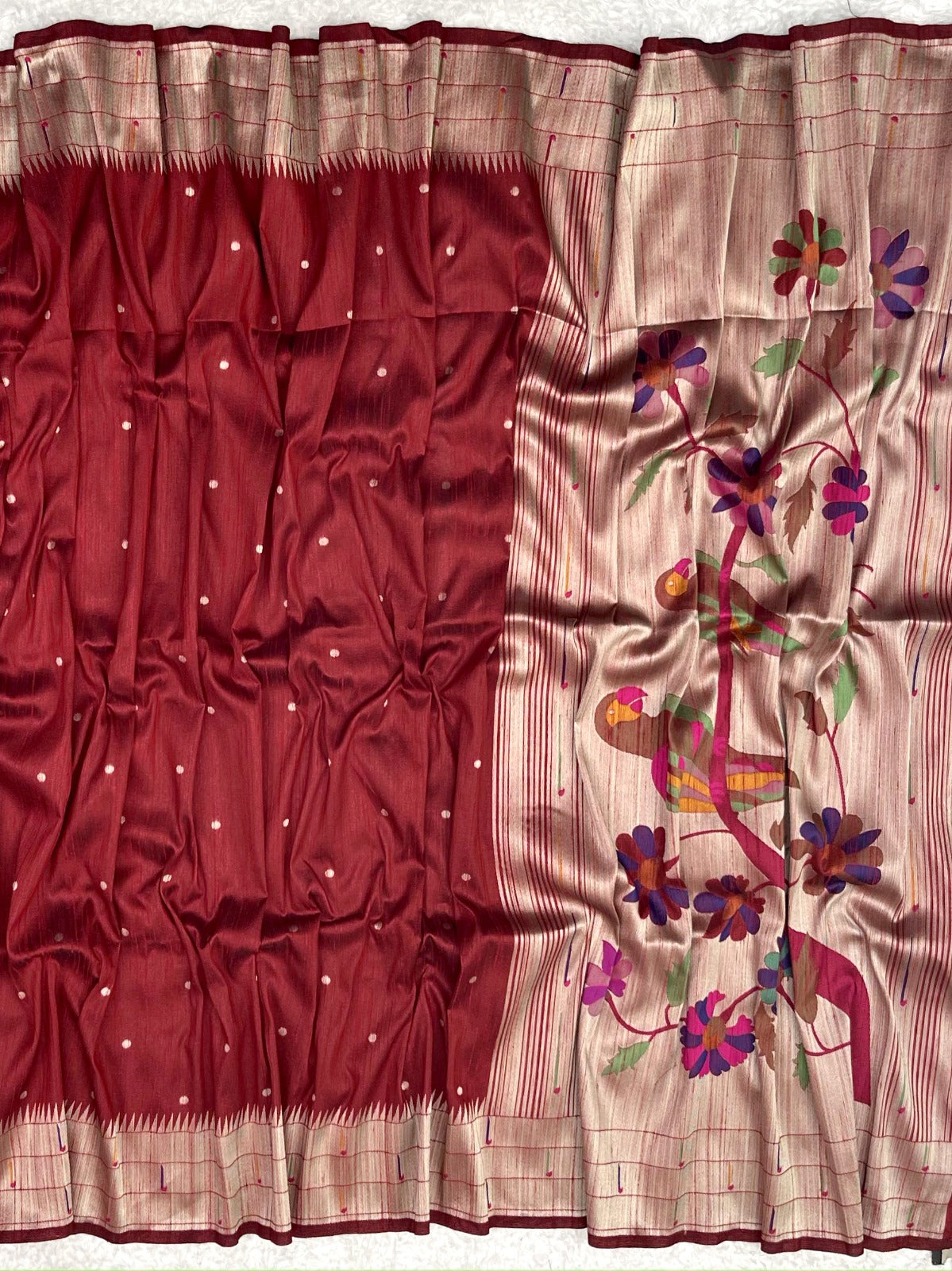 Apple Red Kosa Silk Saree