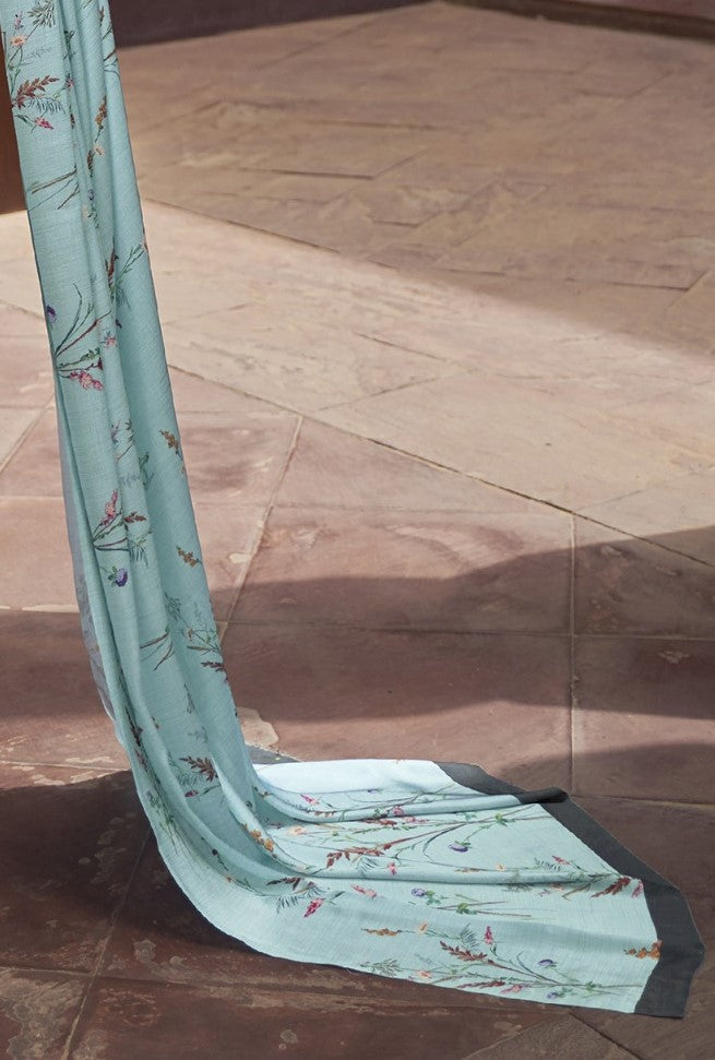 Arctic Blue Printed Satin Silk Saree
