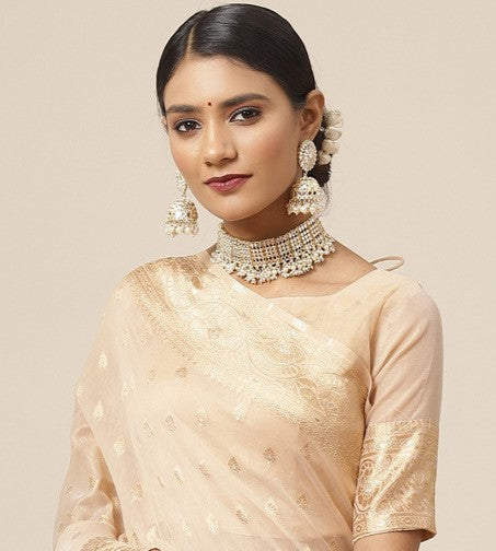 Beige Woven Banarasi Saree