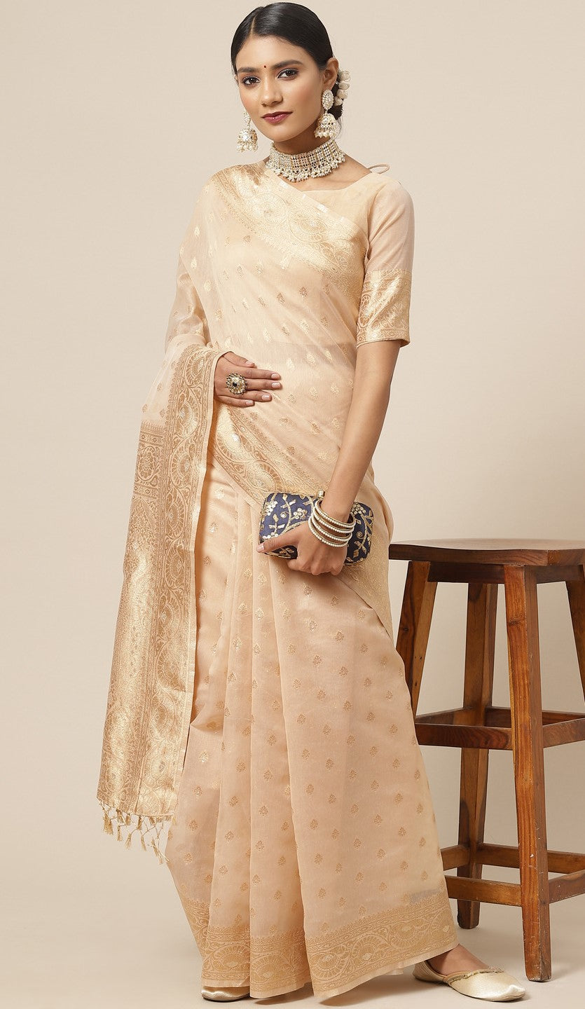 Beige Woven Banarasi Saree