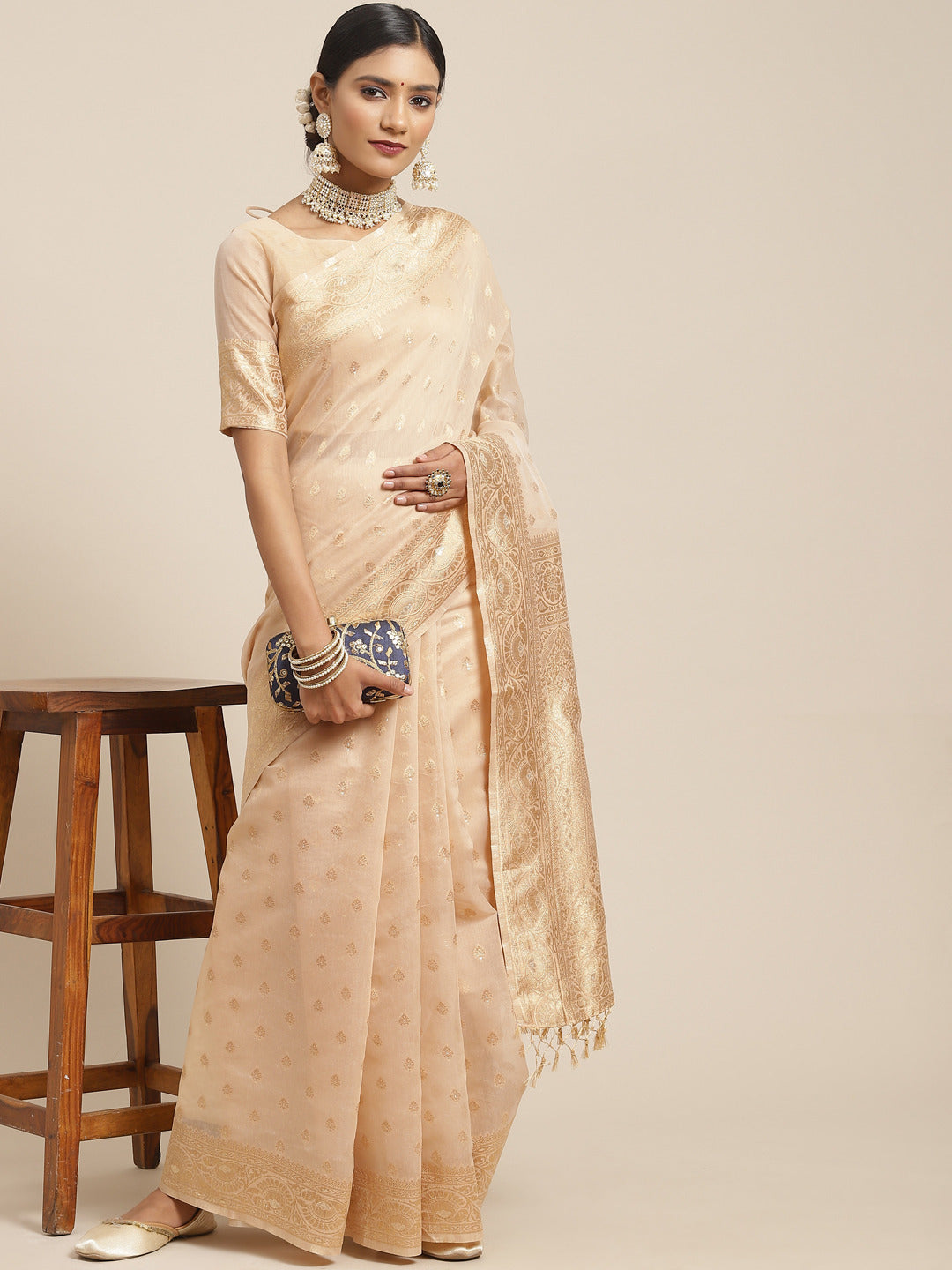 Beige Woven Banarasi Saree