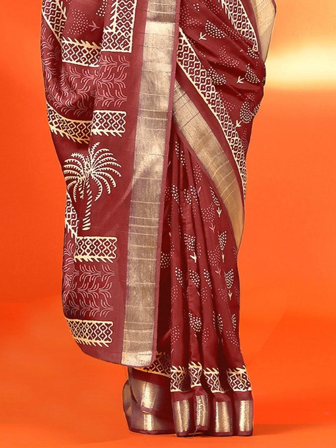 Berry Red Cotton Silk Saree