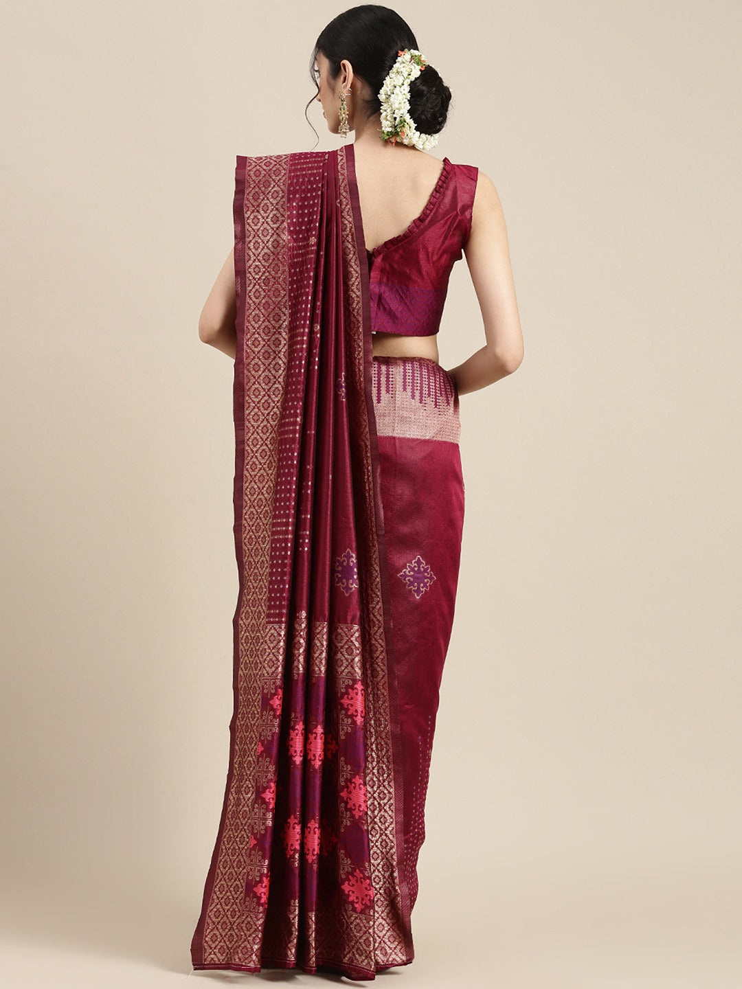 Burgundy Woven Banarasi Silk Saree