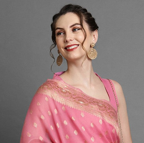 Brick Pink Woven Banarasi Saree