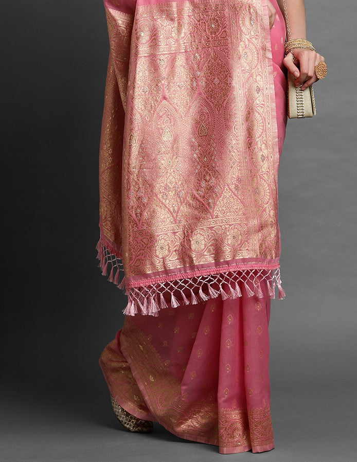 Brick Pink Woven Banarasi Saree