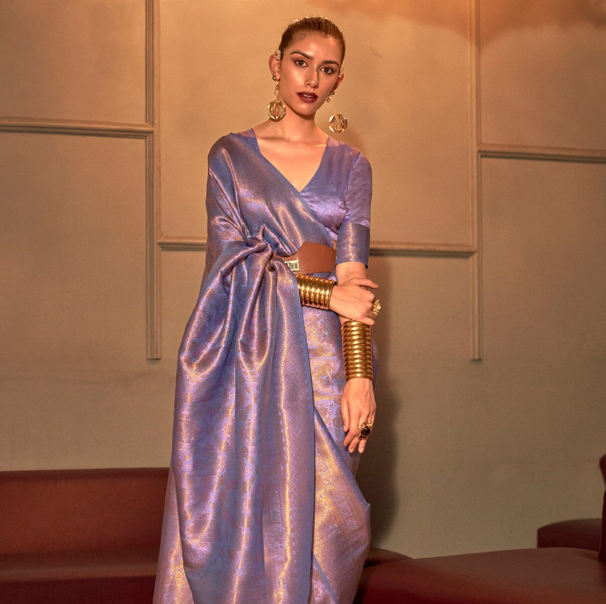 Bright Purple Woven Royal Kanjivaram Silk Saree