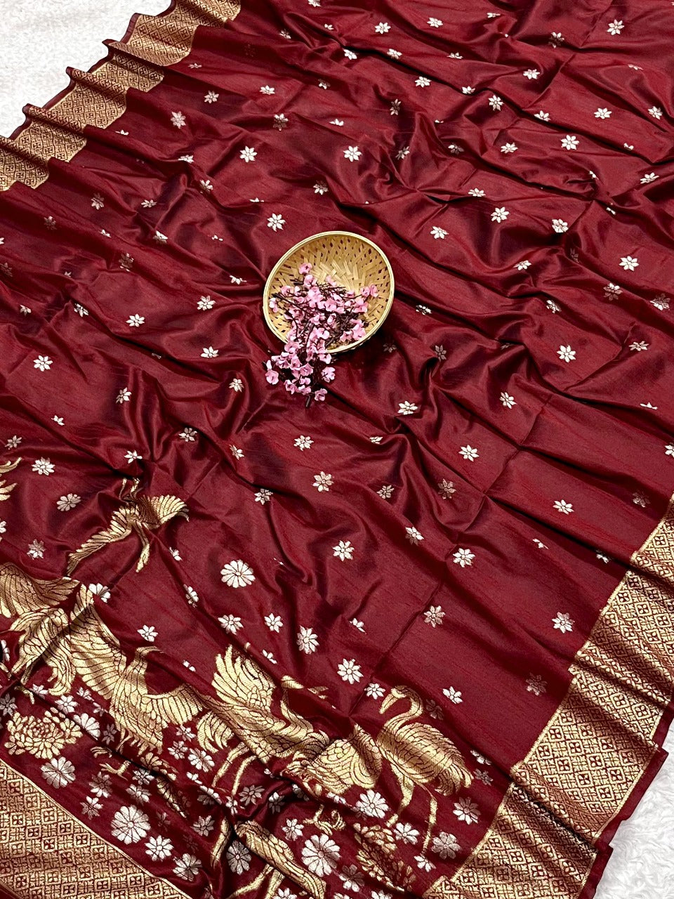 Burgundy Red Kosa Silk Saree