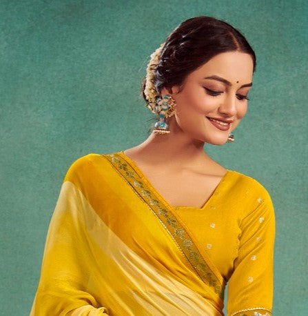 Butter Yellow Chiffon Saree