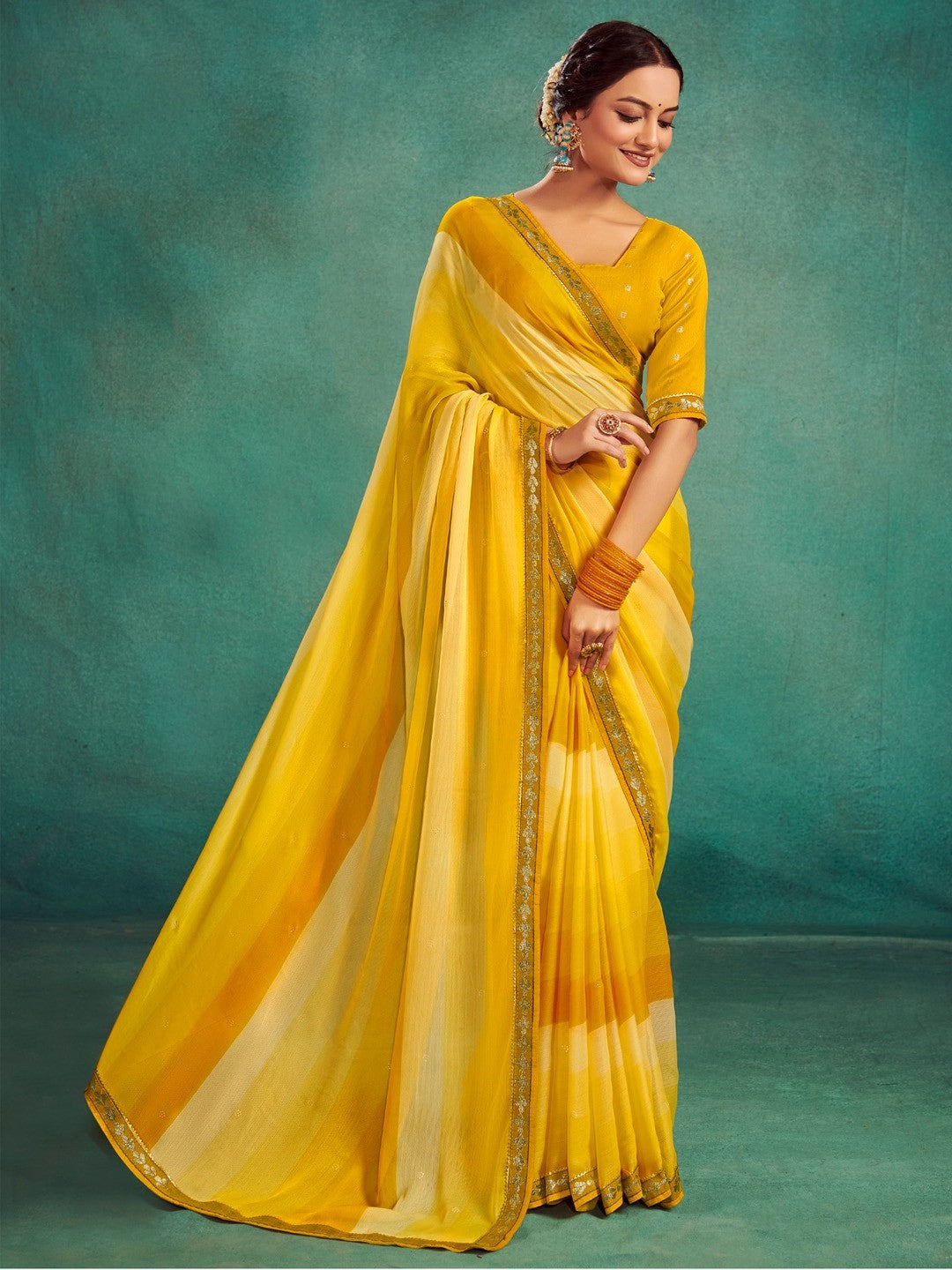 Butter Yellow Chiffon Saree