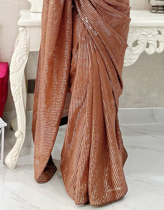 Caramel Brown Georgette Saree