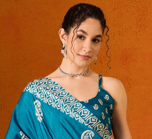 Cobalt Blue Printed Bagru Cotton Saree