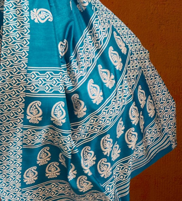Cobalt Blue Printed Bagru Cotton Saree