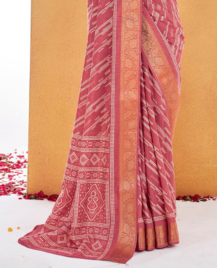 Creamy Pink Printed Sungudi Dola Silk Saree