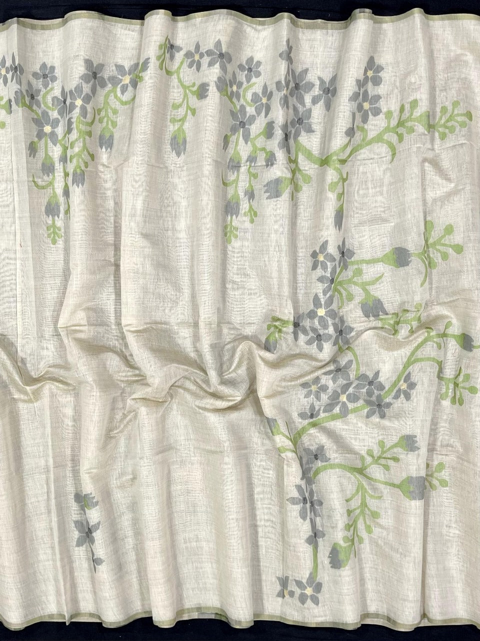 Daisy White & Grey Muga Cotton Saree