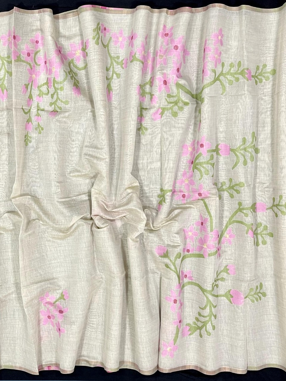 Daisy White & Light Pink Muga Cotton Saree