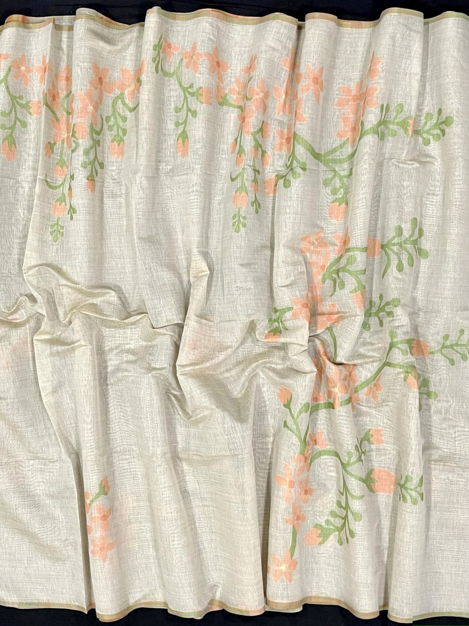 Daisy White & Orange Muga Cotton Saree