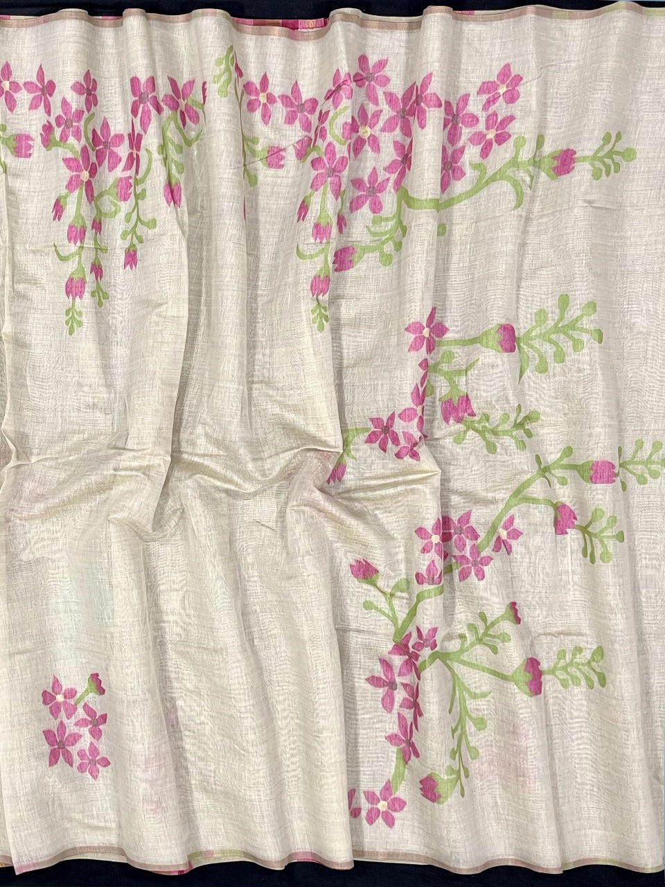 Daisy White & Pink Muga Cotton Saree