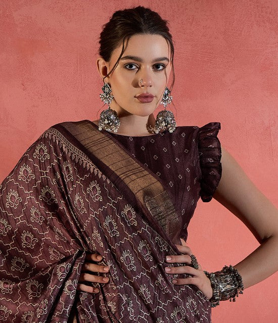 Syrup Brown Printed Sungudi Silk Saree