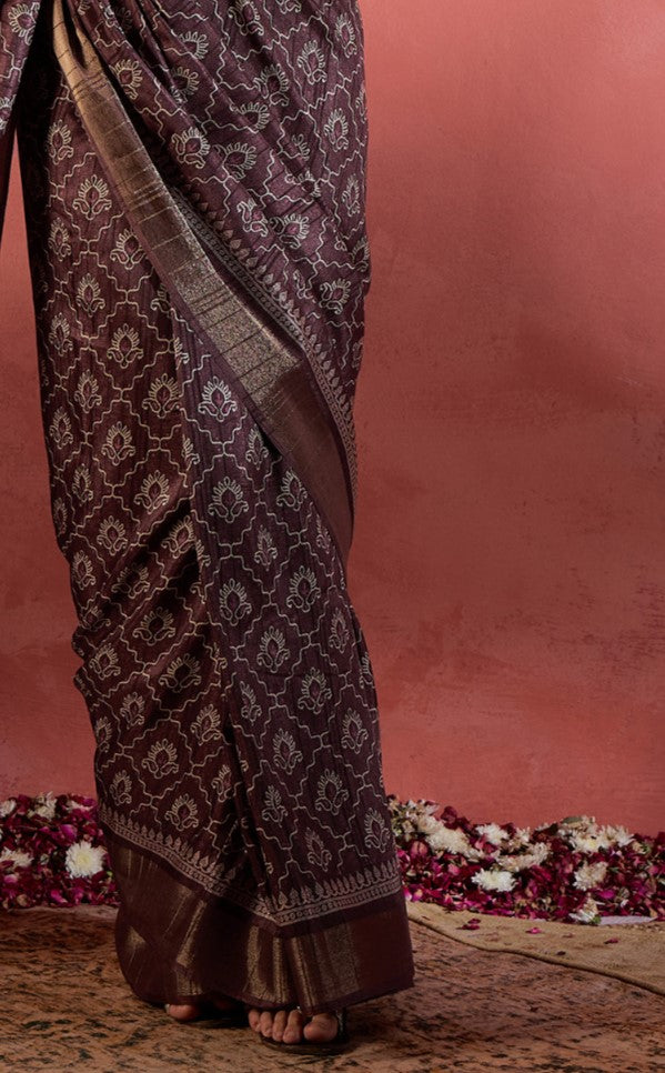 Syrup Brown Printed Sungudi Silk Saree
