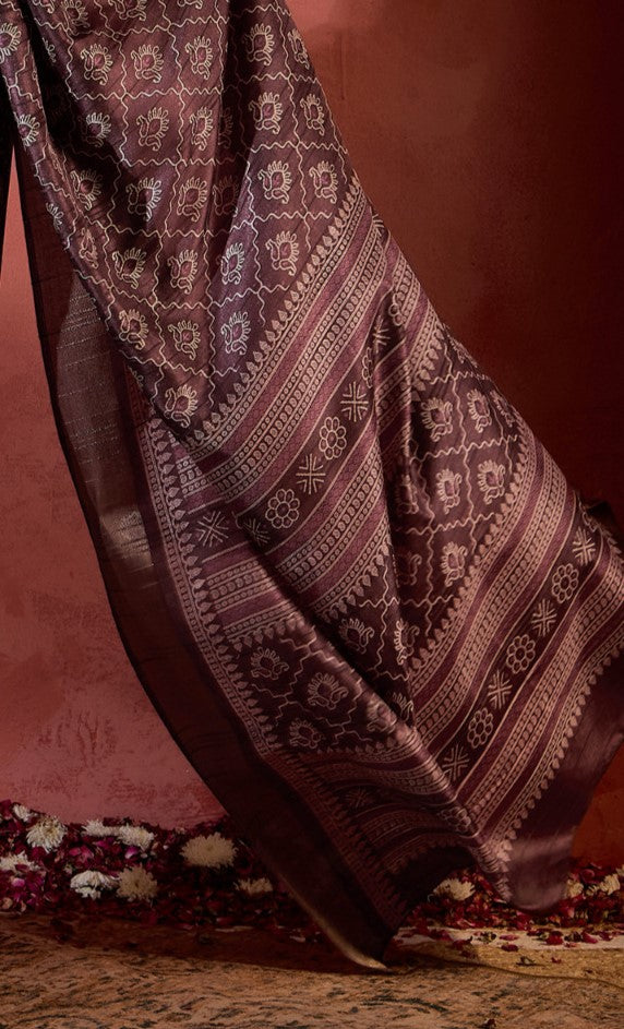 Syrup Brown Printed Sungudi Silk Saree