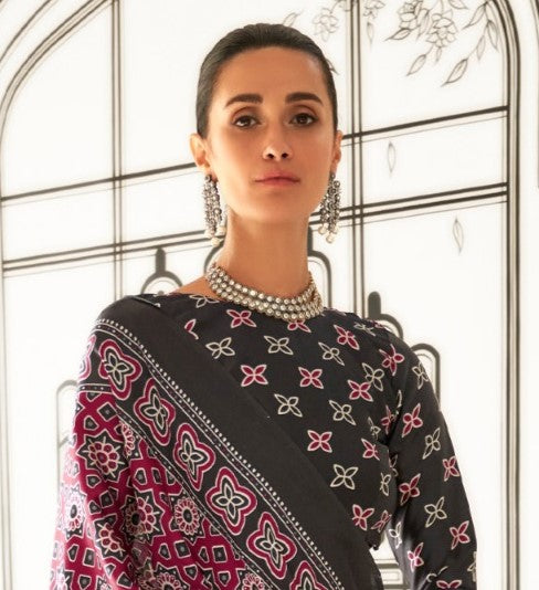 Dark Pink Printed Crepe Saree