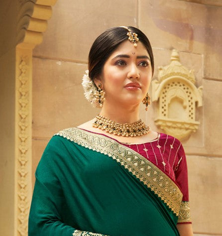 Forest Green Vichitra Silk Silk Saree