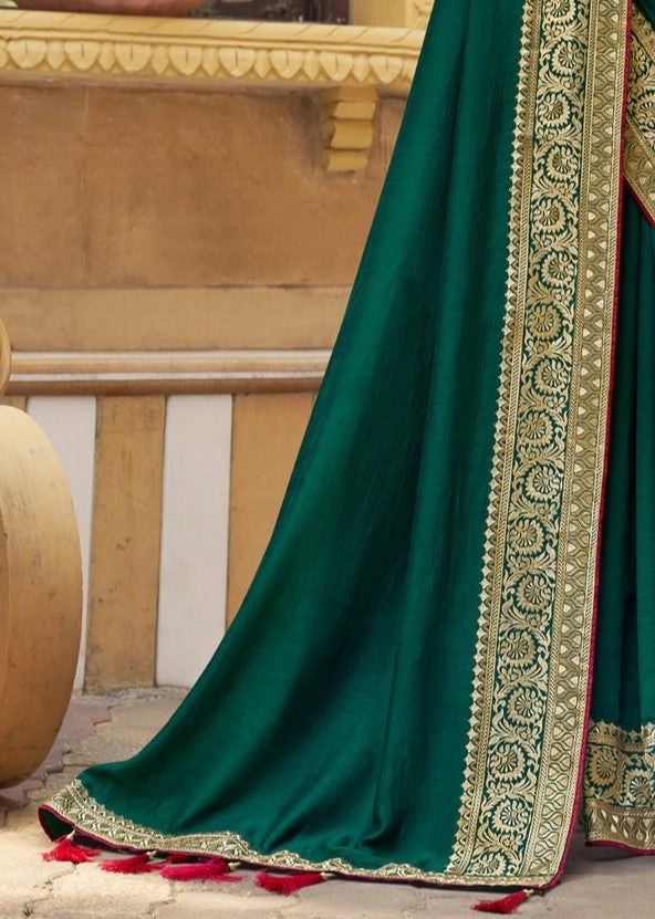 Forest Green Vichitra Silk Silk Saree