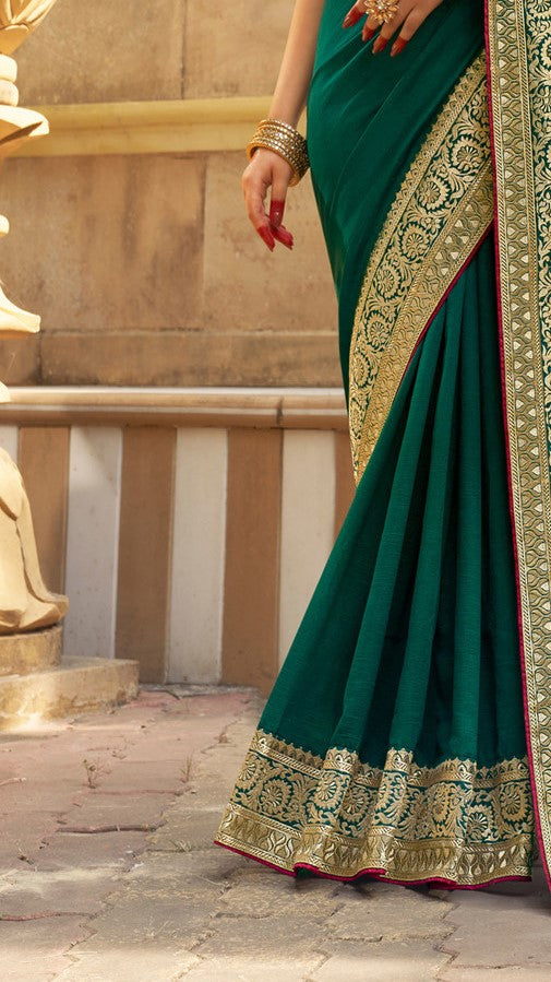 Forest Green Vichitra Silk Silk Saree