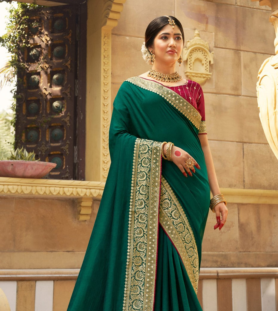 Forest Green Vichitra Silk Silk Saree