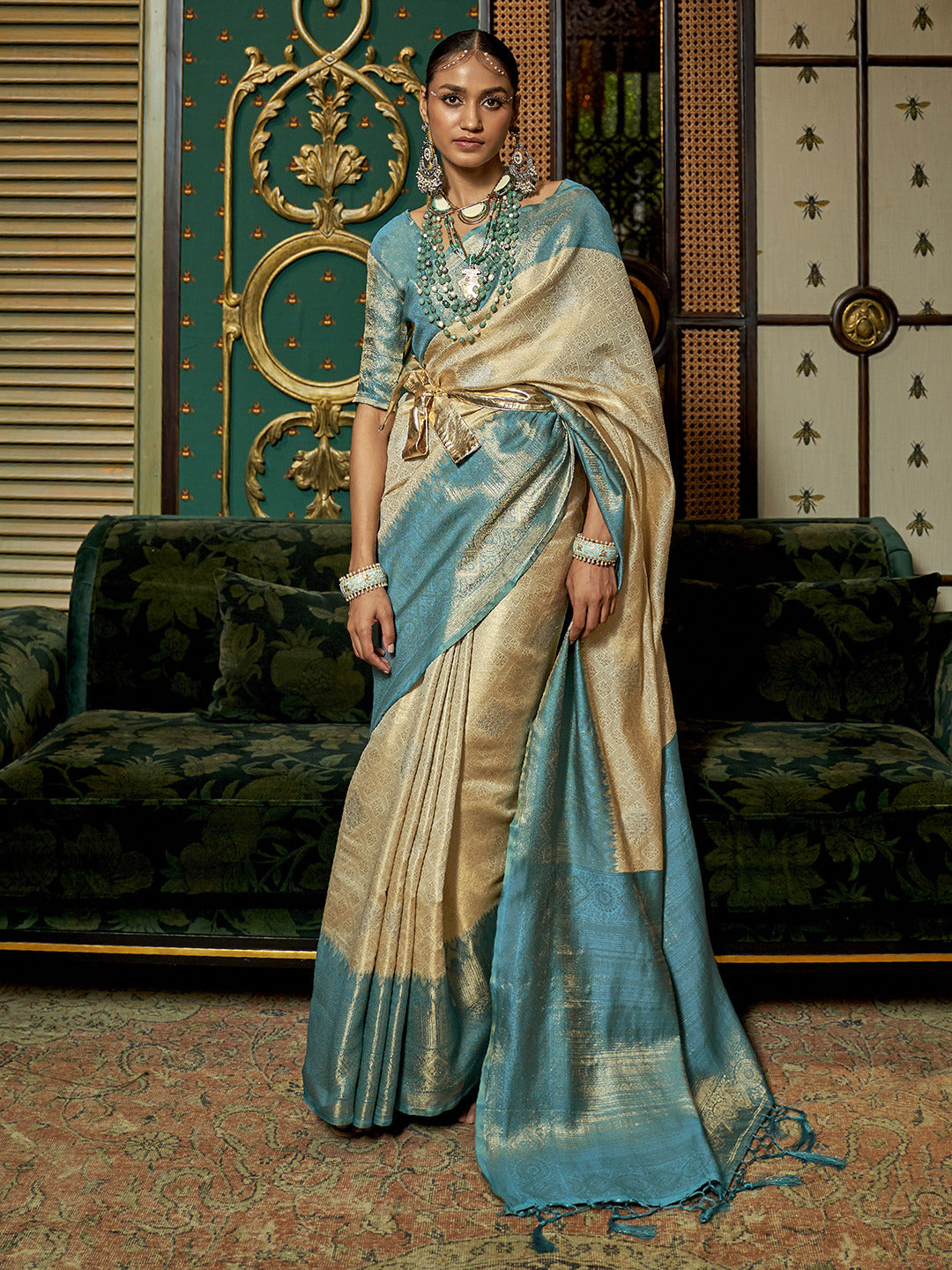 Golden Yellow Woven Banarasi Silk Saree
