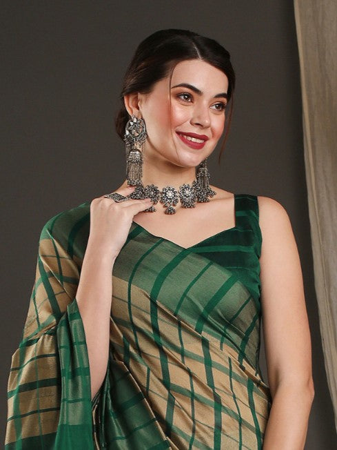 Green & Peanut Brown Tant Saree