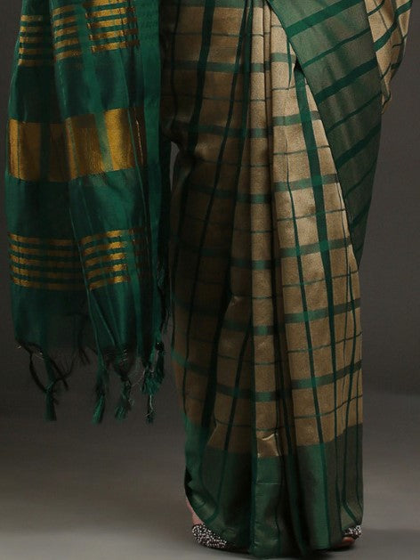 Green & Peanut Brown Tant Saree