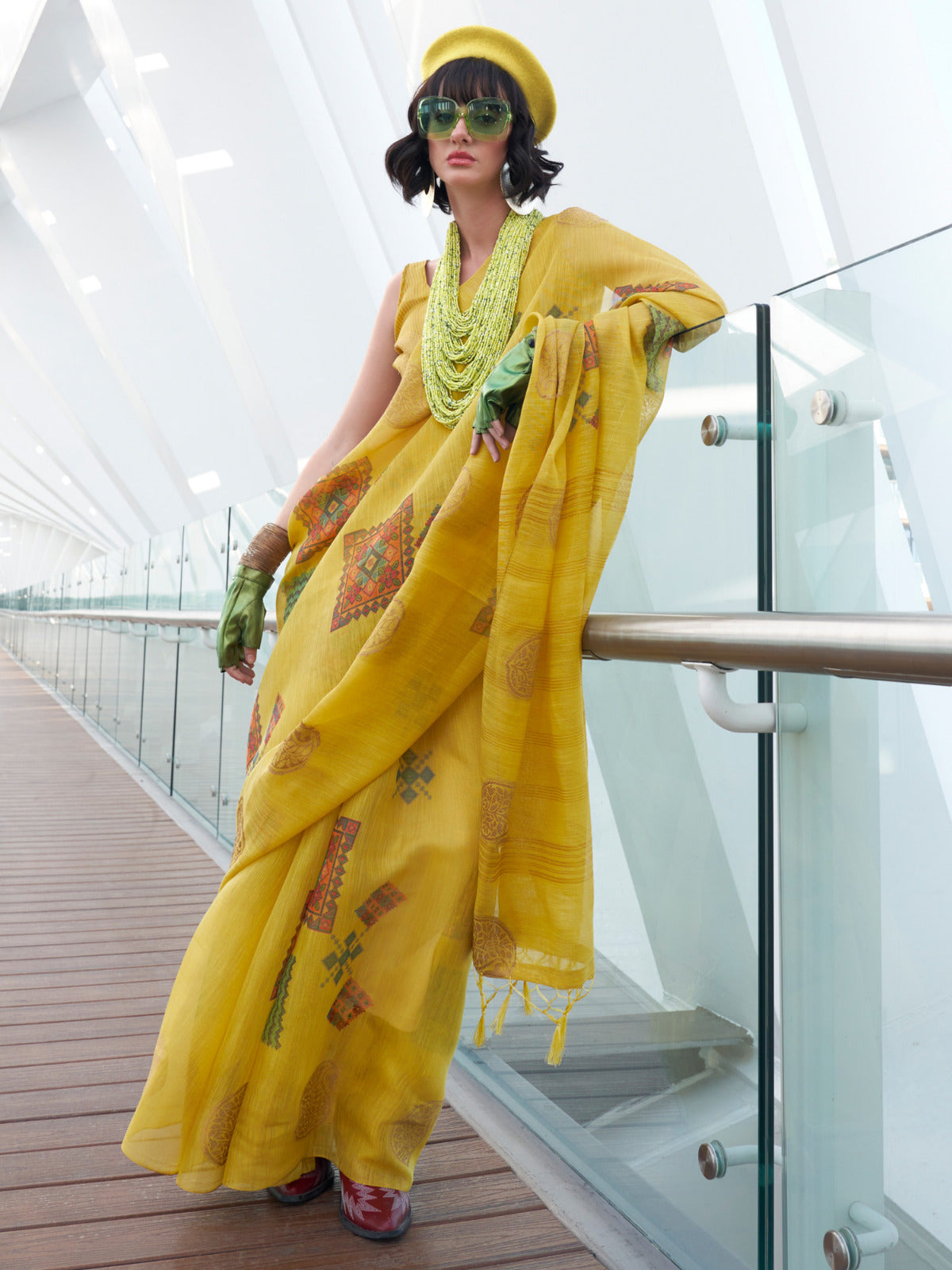Honey Yellow Woven Tissue Silk Saree