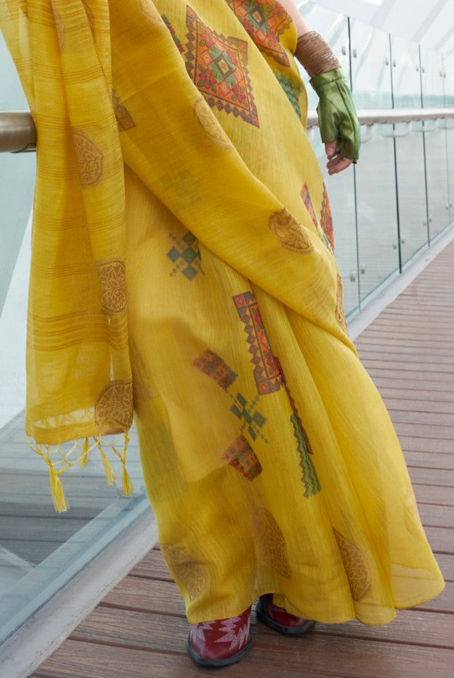 Honey Yellow Woven Tissue Silk Saree